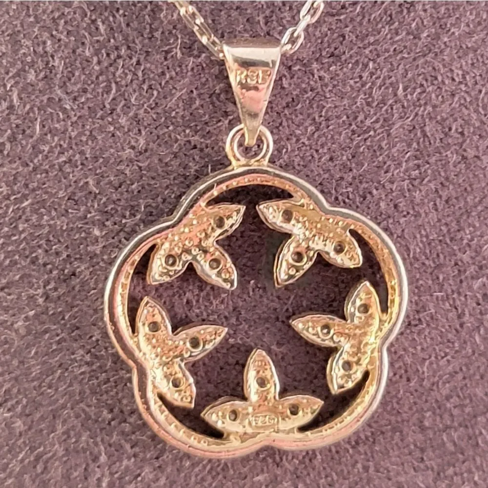 Sterling Silver Openwork Clear Cubic Zirconia Leaf Design Necklace